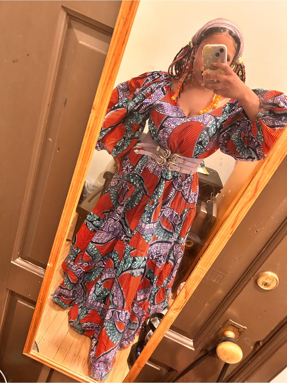 Vibrant African print Maxi Dress - Bold Orange & Teal - Picture 6 of 10